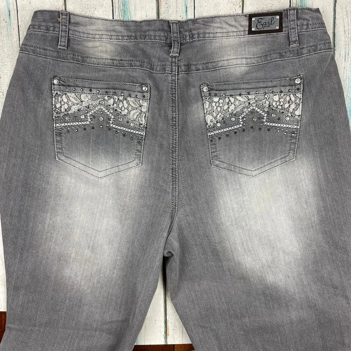 Earl USA Rhinestone & Lace Pocket Straight leg Jeans- Size 22 - Jean Pool