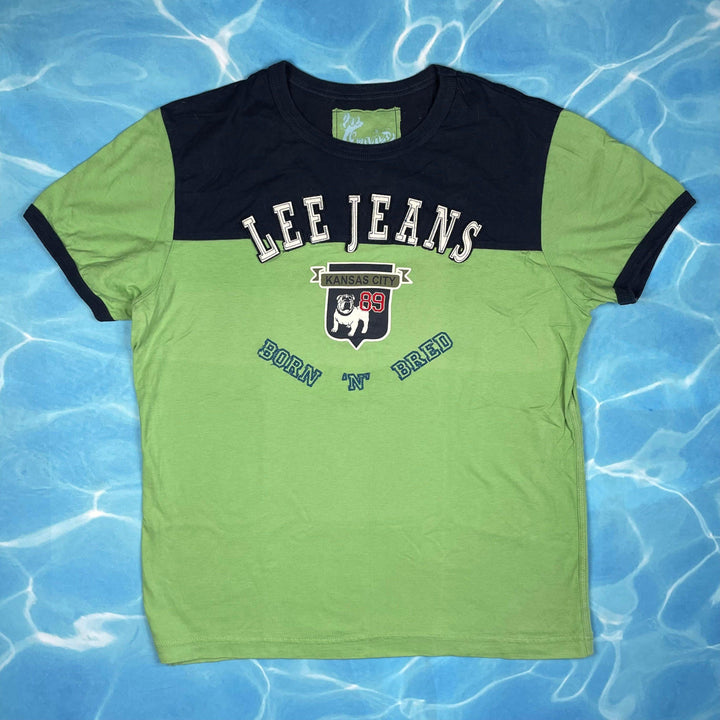 Lee Jeans Green Crew Neck Logo T Shirt - Size M - Jean Pool