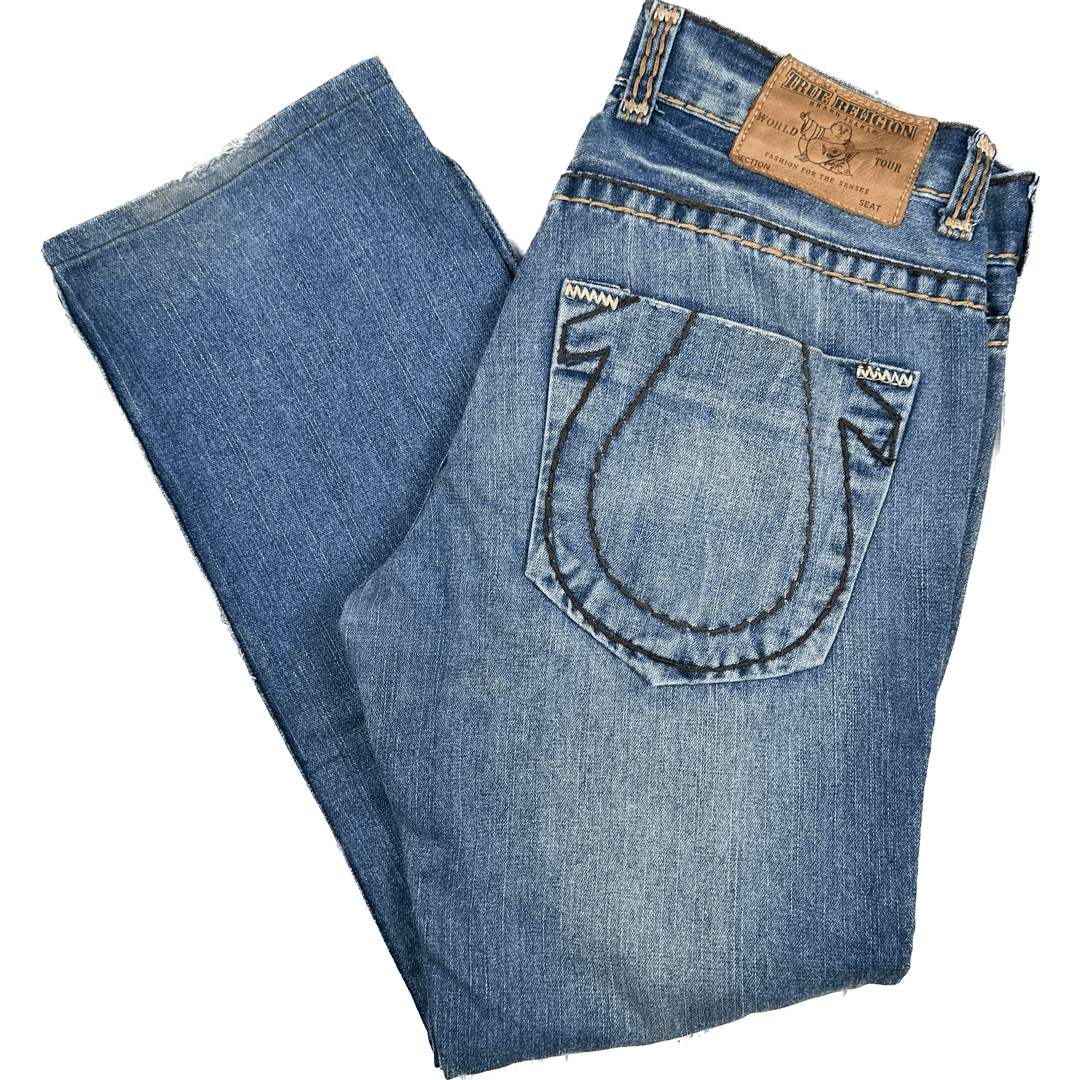 True Religion Mens 'Logan Super T' Chunky Stitch Jeans - Size 34 - Jean Pool