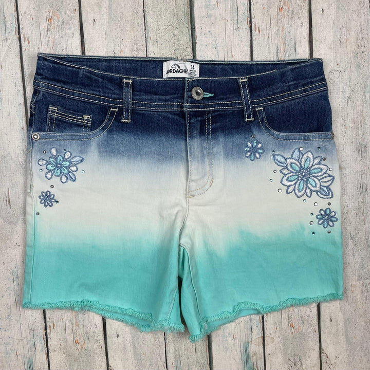 Girls Jordache dip Dye Embroidered Denim Shorts - Size 14 Years - Jean Pool