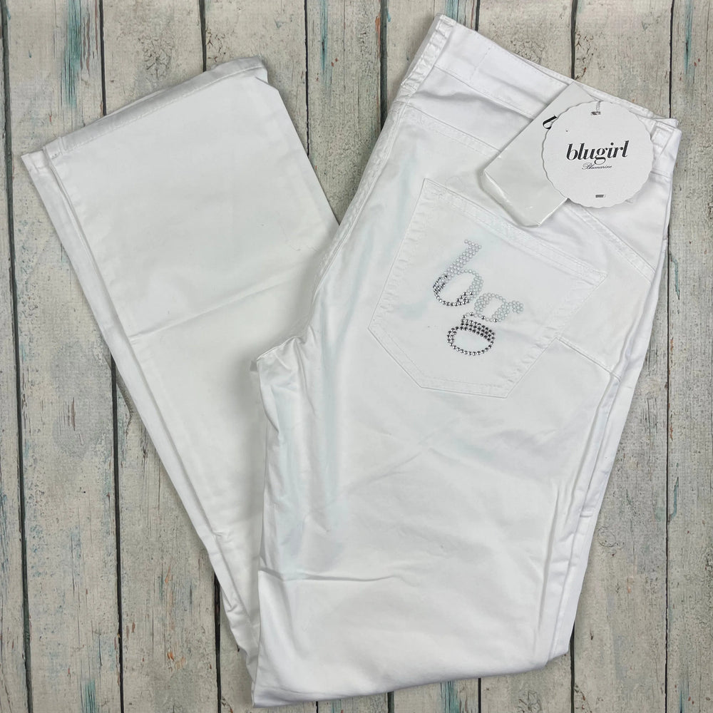 NWT -Blugirl by Blumarine Jewelled Slim Fit White Italian Jeans -Size 14 - Jean Pool