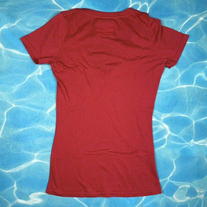 Henleys Ladies Red V Neck Logo T Shirt - Size XS - Jean Pool