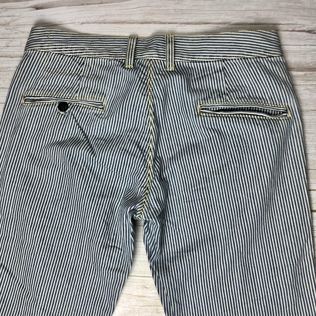 Ladies Ra-re Ticking Stripe Long Nautical Denim Shorts - Size 28 - Jean Pool