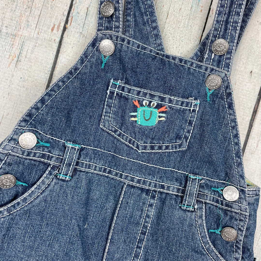 Pumpkin Patch Classic Bib & Brace 'Crab Themed' Denim Overalls - Size 6/12M - Jean Pool