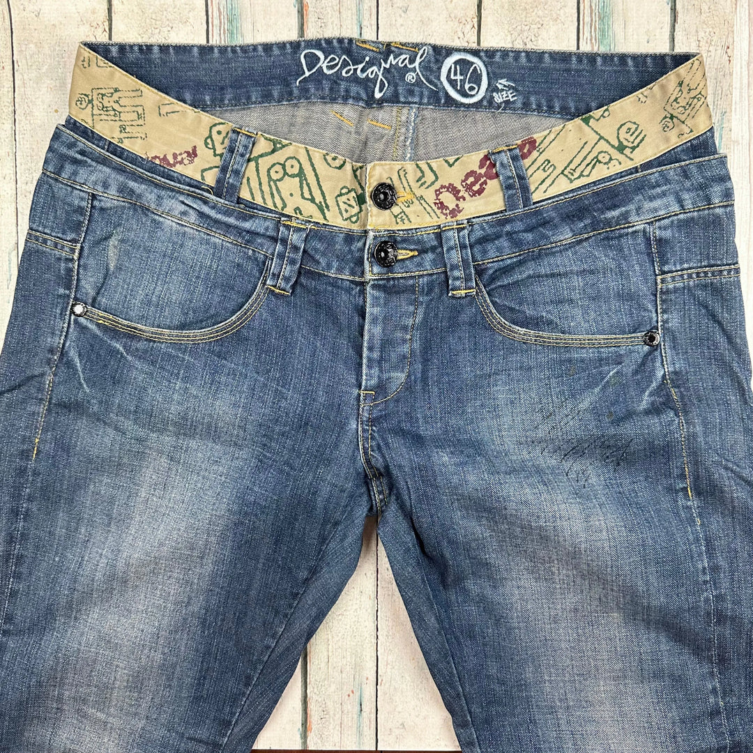 Desigual Double Logo Waistband Easy Fit Jeans -Size 38" - Jean Pool