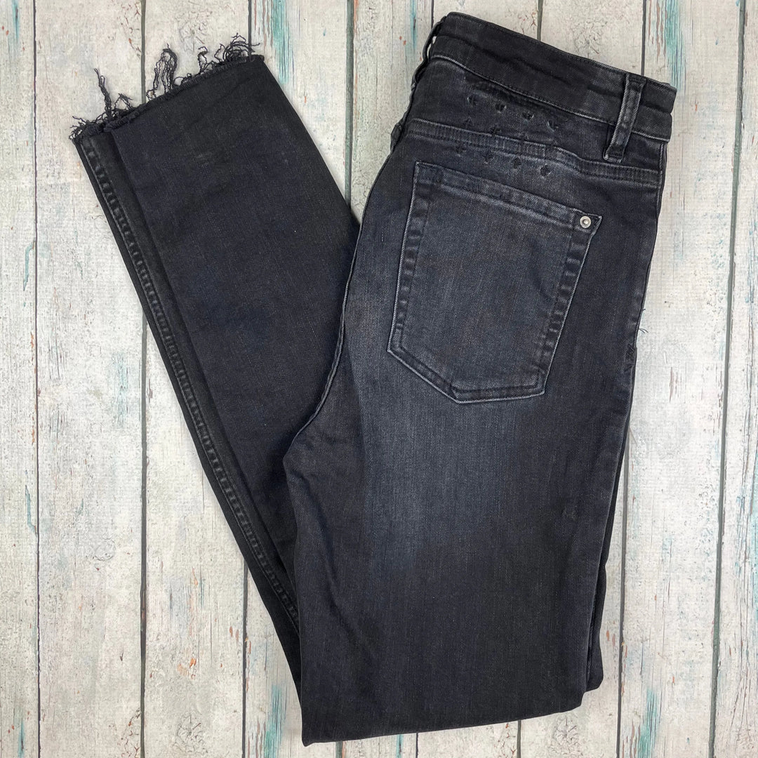 Ksubi Washed Black Busted Knee Skinny Leg Jeans- Size 30" - Jean Pool