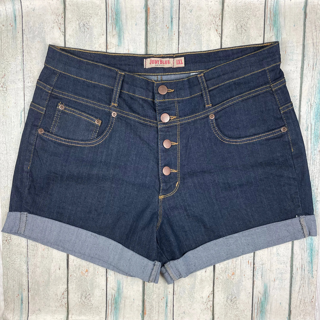 NEW- Judy Blue Made in USA Cuffed Distressed Denim Shorts- Size 16 - Jean Pool