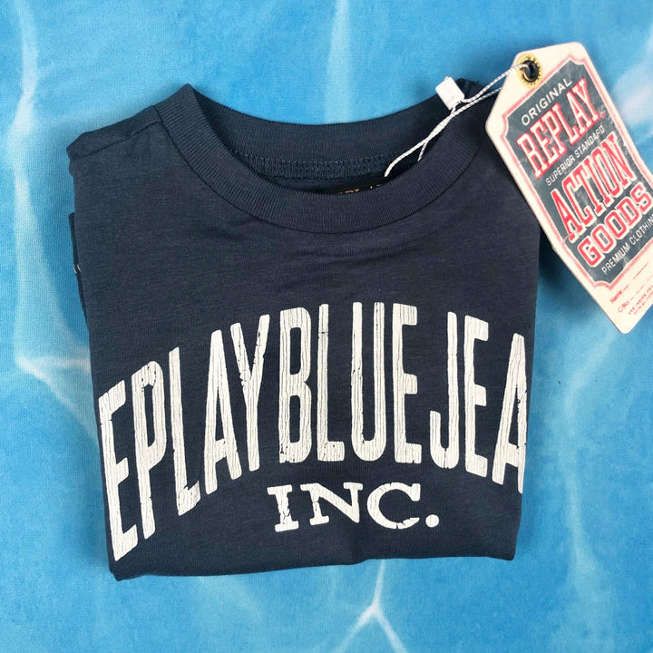 NEW - Replay Jeans Blue Baby Boys. Logo T Shirt - Size 6M - Jean Pool