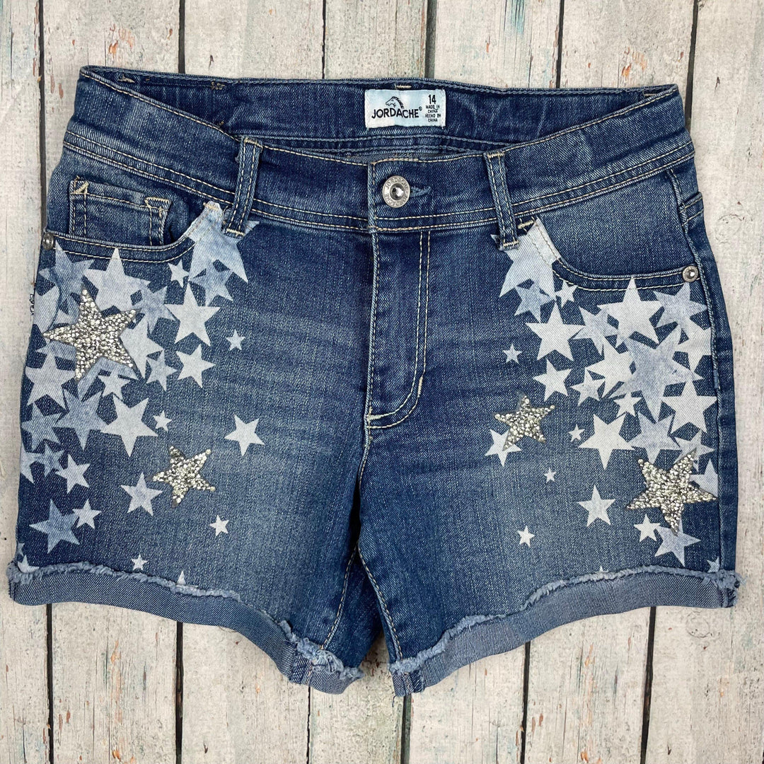 Girls Jordache Star Print Denim Shorts - Size 14 Years - Jean Pool