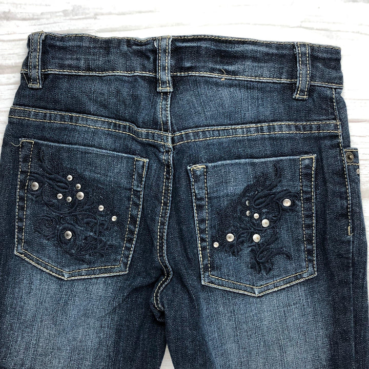 United Colors of Benetton Girls Rhinestone Trim Straight Stretch Jeans- Size 8Y - Jean Pool