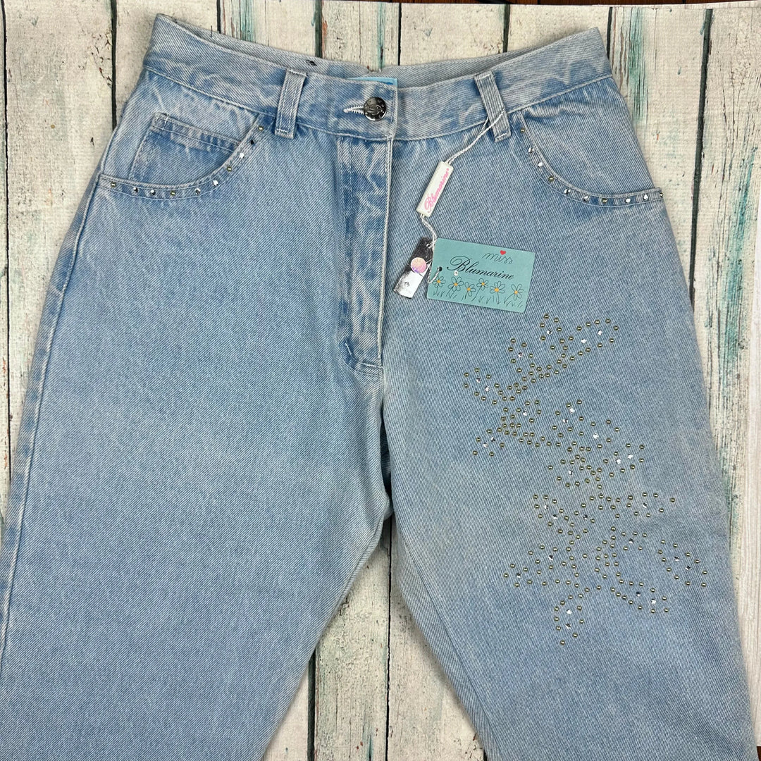 NWT -Miss Blumarine Crystal Jewelled Bootcut Italian Jeans - Suit Size 7/8 - Jean Pool