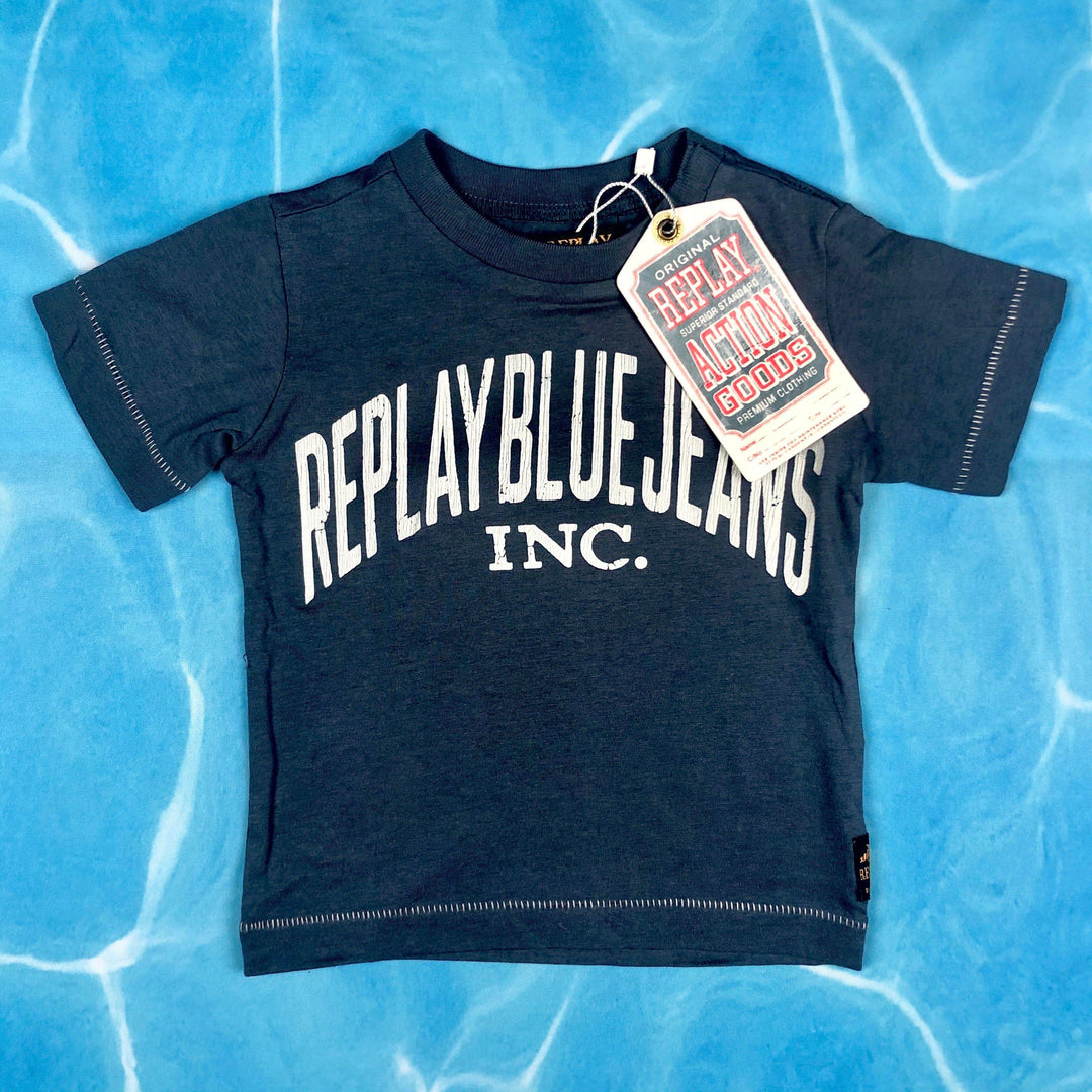 NEW - Replay Jeans Blue Baby Boys. Logo T Shirt - Size 6M - Jean Pool