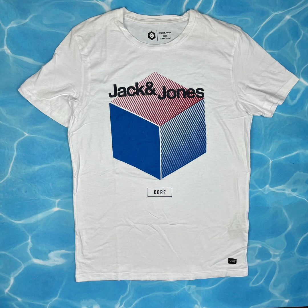 Jack & Jones Crew Neck White Logo T Shirt - Size M - Jean Pool