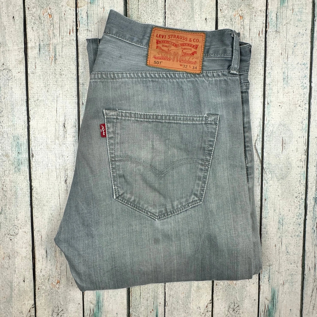 Levis 501 Mens Blue Grey Button Fly Denim Jeans - Size 32/34 - Jean Pool