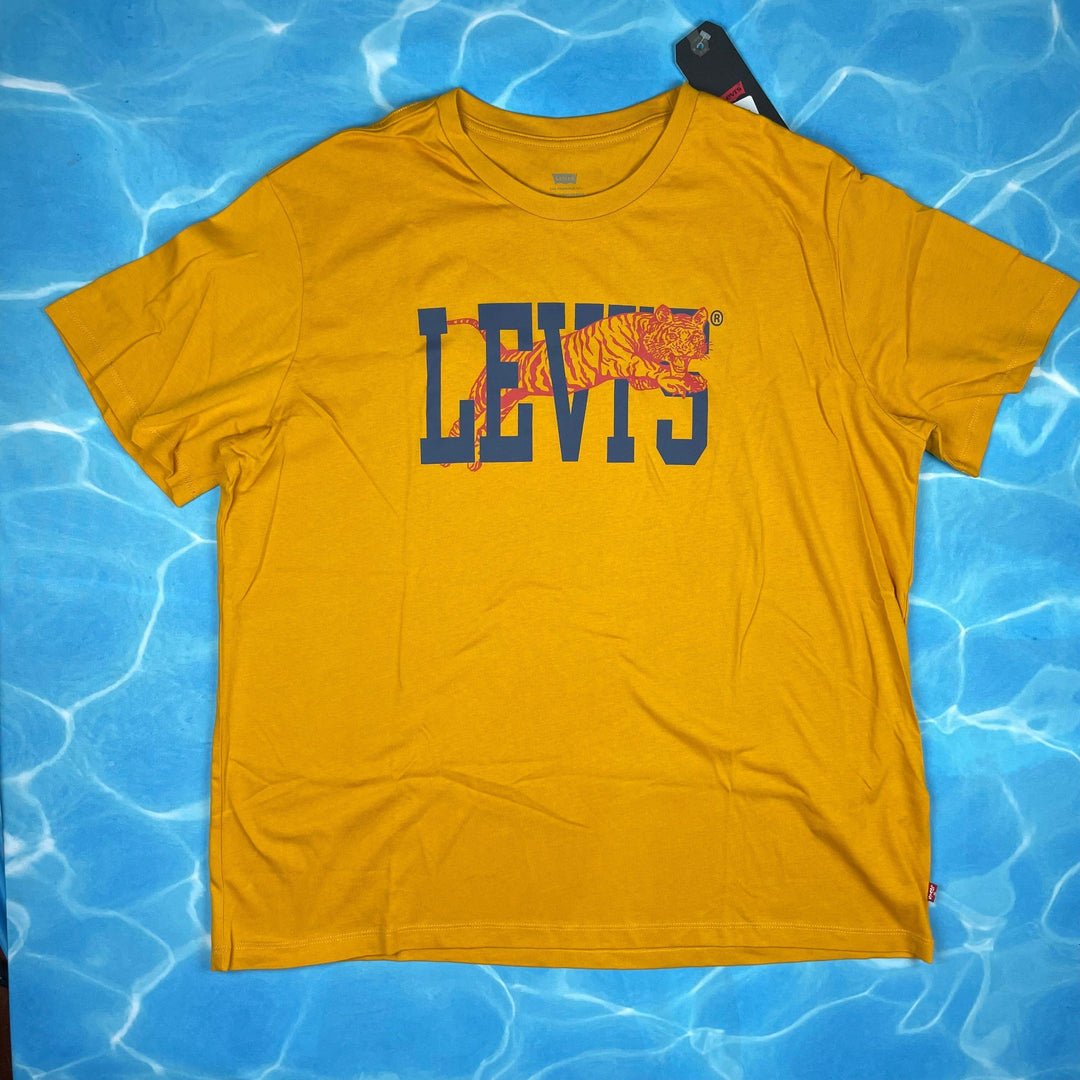 NWT - Levis Mustard Crew Neck 'Tiger' Logo T Shirt - Size XL - Jean Pool