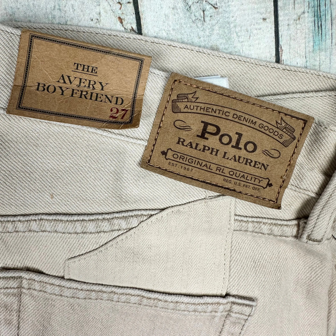 NWT-Ralph Lauren 'Avery Boyfriend' Patchwork Beige Denim Jeans - Size 27 - Jean Pool