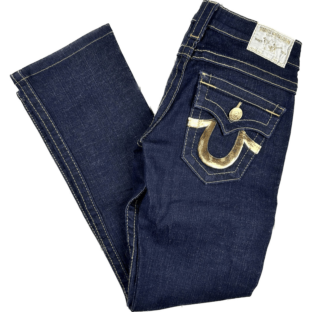True Religion 'Billy' Gold Sequin Logo Pocket Jeans- Size 25 - Jean Pool
