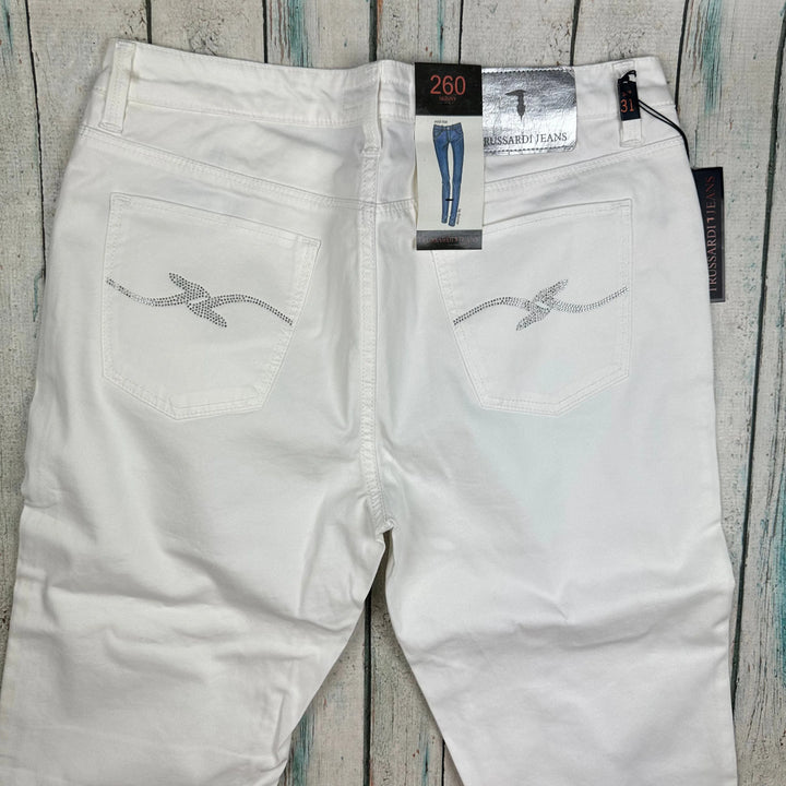 NWT - Trussardi Jeans - Stunning Italian Embellished '260 Skinny' White Jeans -Size 31 - Jean Pool