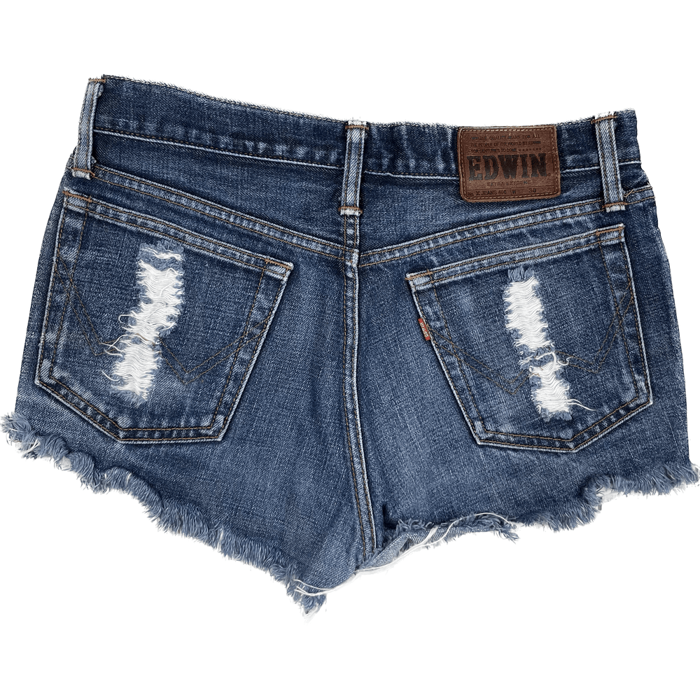 Edwin Denim Ladies Destroyed Denim Shorts - Suit Size 8 - Jean Pool
