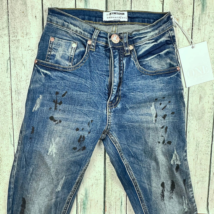 NWT- One Teaspoon "Scallywags" High Waist Blue Marine Wash - Size 24" - Jean Pool