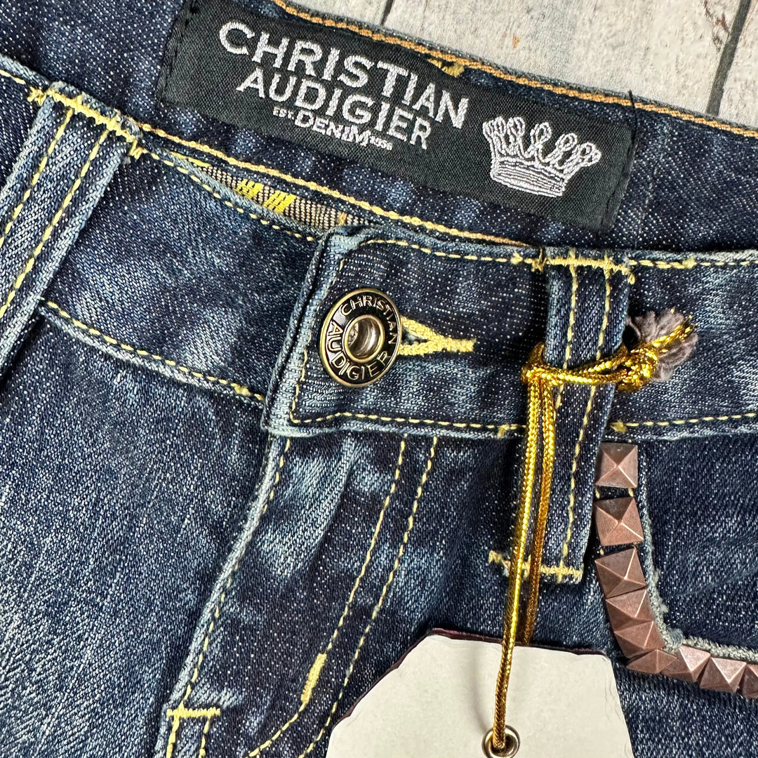 NWT- Christian Audigier Skull Tattoo Ladies Low Rise Denim Jeans - Size 28 - Jean Pool
