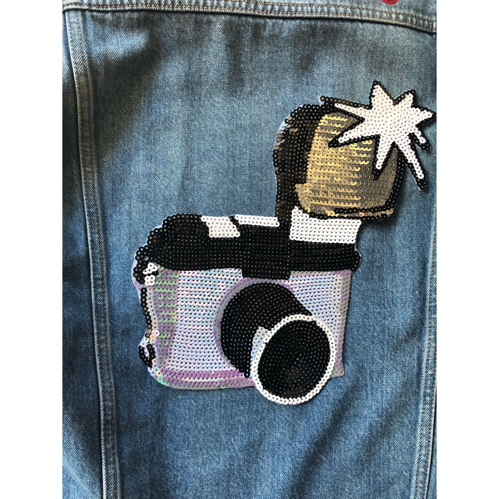 Camera & Flash Jacket Back Panel- Sequinned Patch-Jean Pool
