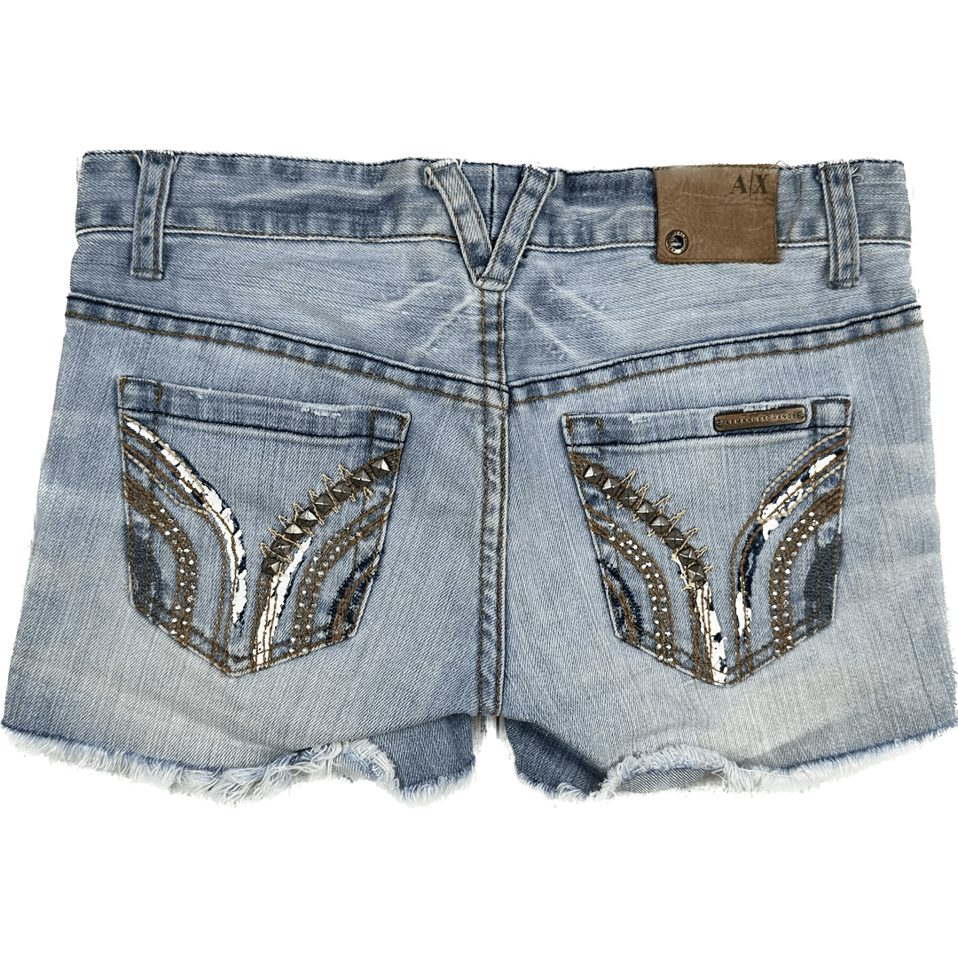 Armani Exchange Embellished Pocket Cut Off Shorts- Size 25 - Jean Pool