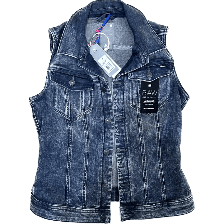 NWT - G Star Raw Ladies Denim 'New Tailor Contour' Sleeveless Jacket - Size M - Jean Pool