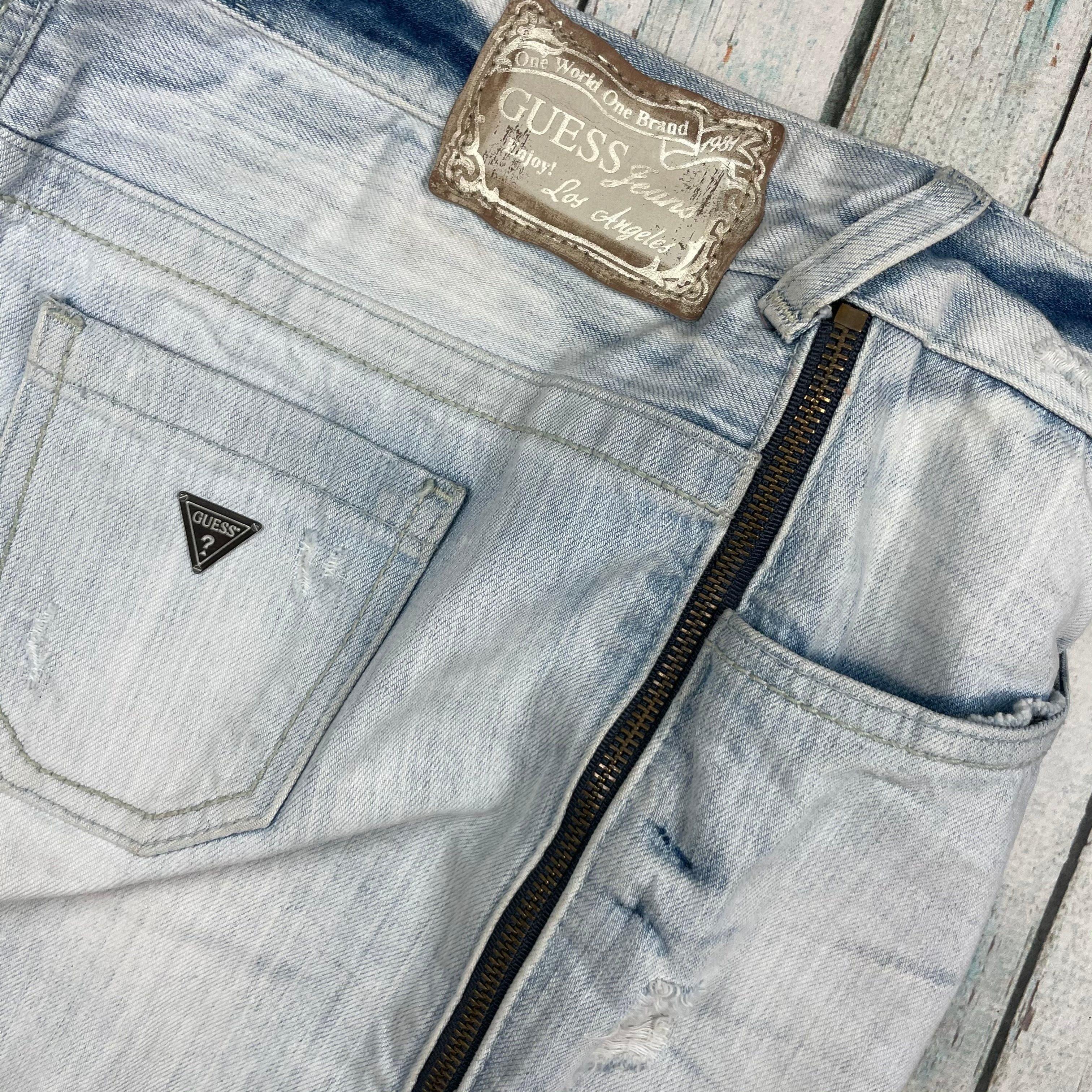 Guess Jeans Zip Side Distressed Denim Skirt Size 27 or 9AU Jean Pool