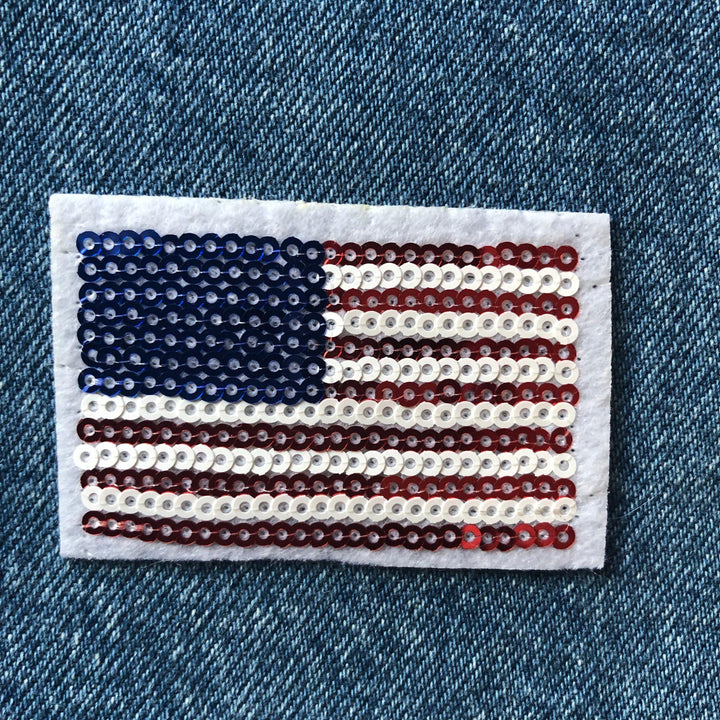 USA sequinned Flag- Embroidered Cloth Patch-Jean Pool