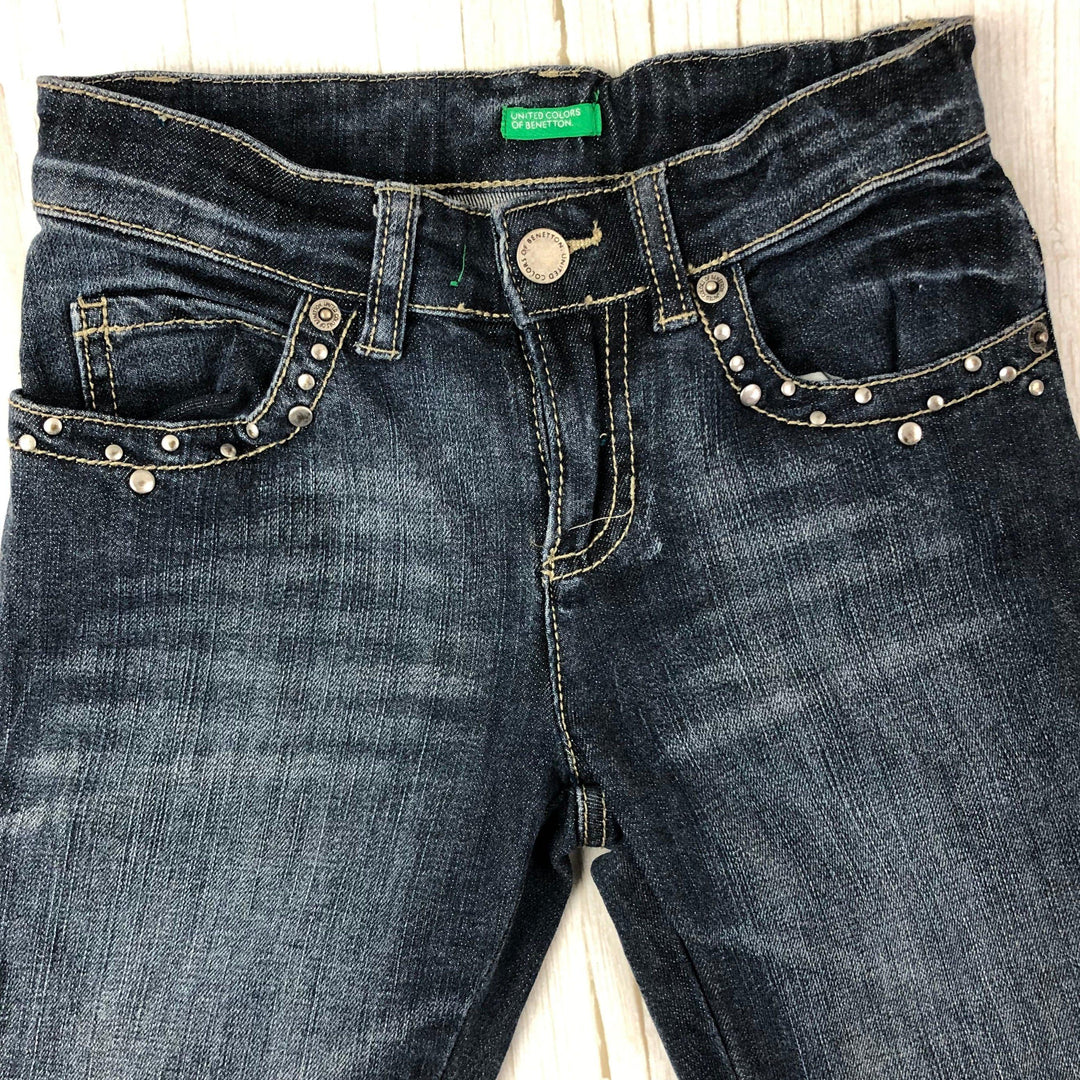 United Colors of Benetton Girls Rhinestone Trim Straight Stretch Jeans- Size 8Y - Jean Pool