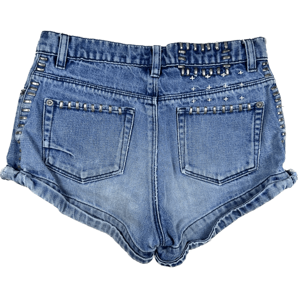 Ksubi 'Cee Cee' Studded Denim Shorts - Size 26 - Jean Pool