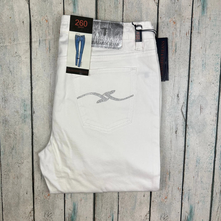 NWT - Trussardi Jeans - Stunning Italian Embellished '260 Skinny' White Jeans -Size 31 - Jean Pool