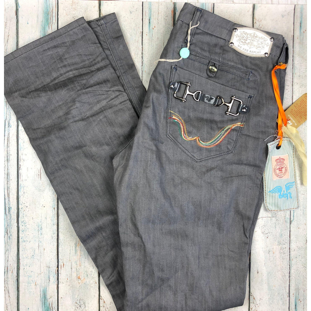 NWT - Replay Italy Charcoal 'Giusta' Straight Denim Jeans RRP $593.00- Size 33/34-Jean Pool