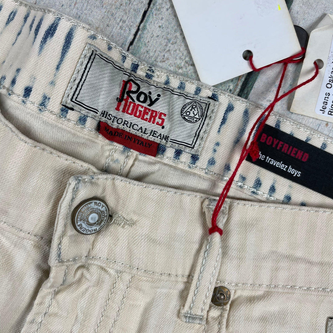 NWT- Roy Rogers Italian Ladies Self Stripe Boyfriend Jeans - Size 28 - Jean Pool