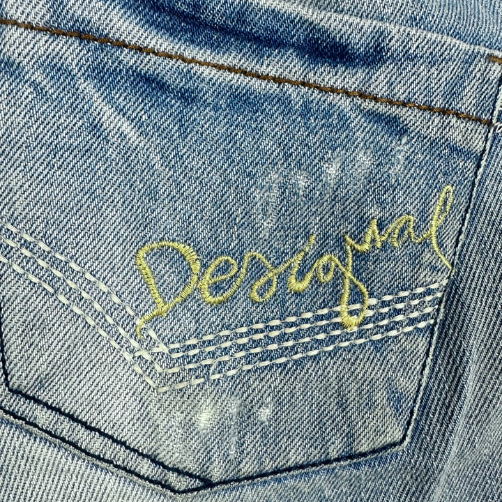 Desigual Ladies Destroyed Denim Embroidered Shorts -Size 29 - Jean Pool