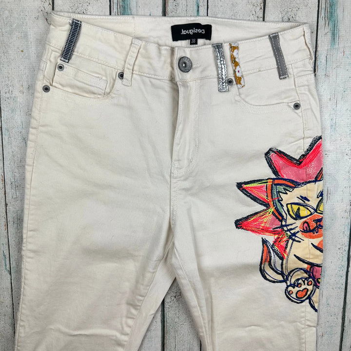 Desigual 'Cool Cat' Print Slim Fit Jeans -Size 28 - Jean Pool