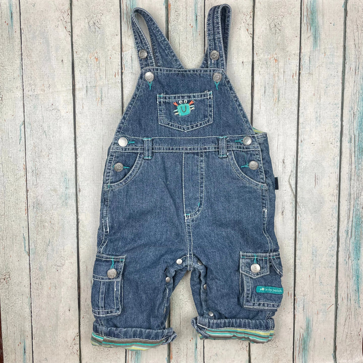 Pumpkin Patch Classic Bib & Brace 'Crab Themed' Denim Overalls - Size 6/12M - Jean Pool