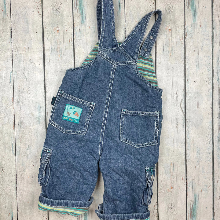 Pumpkin Patch Classic Bib & Brace 'Crab Themed' Denim Overalls - Size 6/12M - Jean Pool