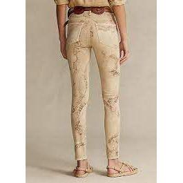 NWT-Ralph Lauren 'Tompkins Skinny' Map Print Beige Denim Jeans - Size 28 - Jean Pool