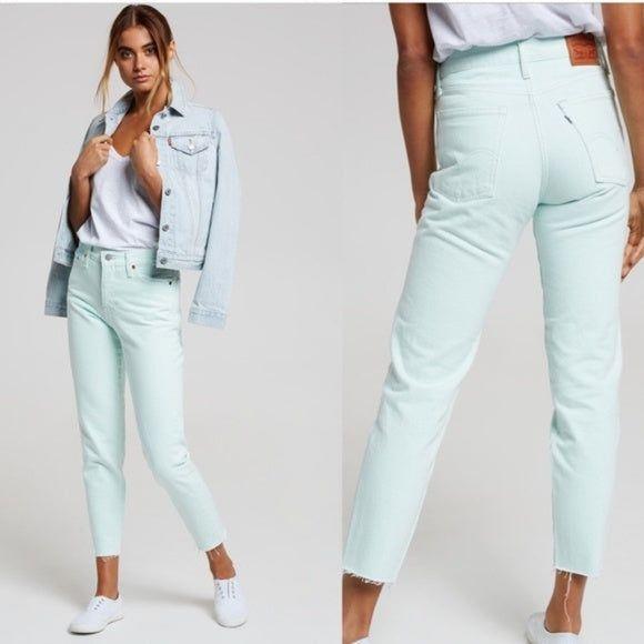 NWT Levis Wedgie Fit Pastel Mint High Rise Tapered Jeans Size 25 Jean Pool