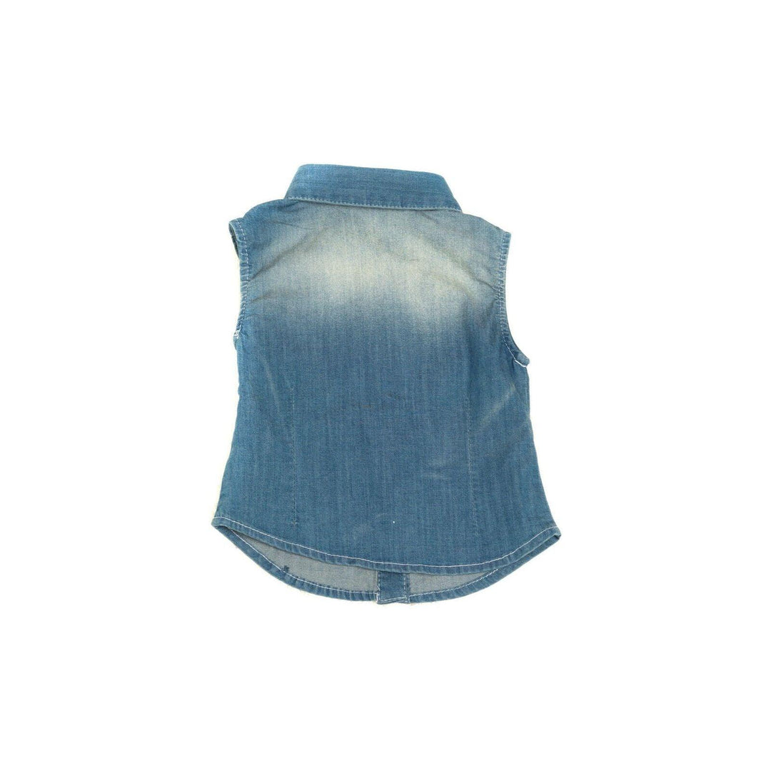 NWT - Microbe Italy Frill front Sleeveless Denim Shirt- Size 6M - Jean Pool