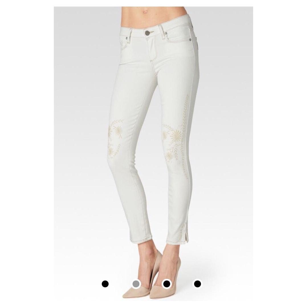 NWT- Paige Denim 'Verdugo Ankle' Ivory Fleur Embroidered Jeans- Size 24 - Jean Pool