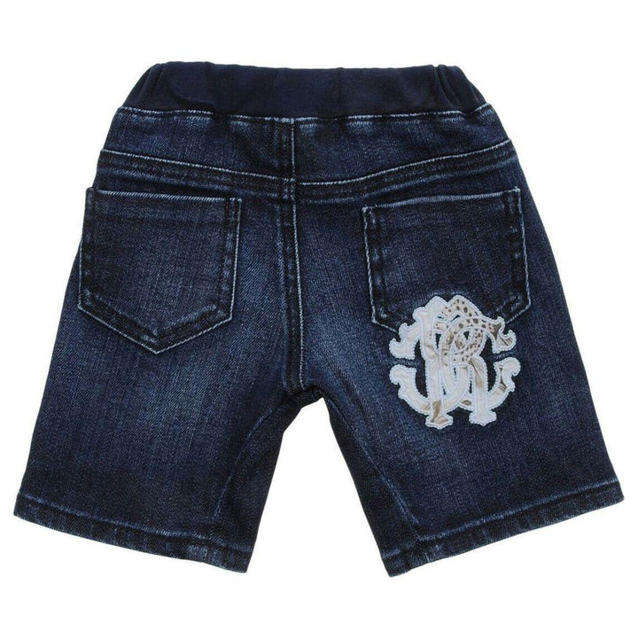 NWT - Roberto Cavalli Logo Pocket Denim Shorts- Size 6M - Jean Pool