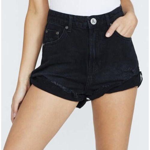 NWT- One Teaspoon Black High Waist Bandits Raw Hem Shorts - Size 24" - Jean Pool